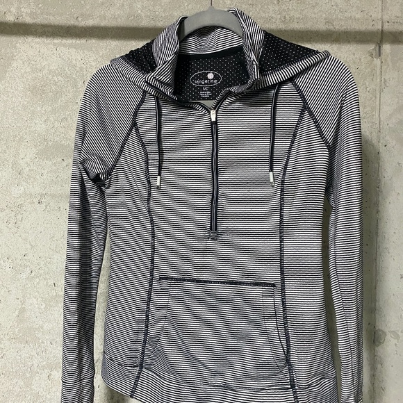 Tangerine Tops - Tangerine Hooded 1/4 Zip Athletic Pullover Black Lava Front Pouch Ladies Small